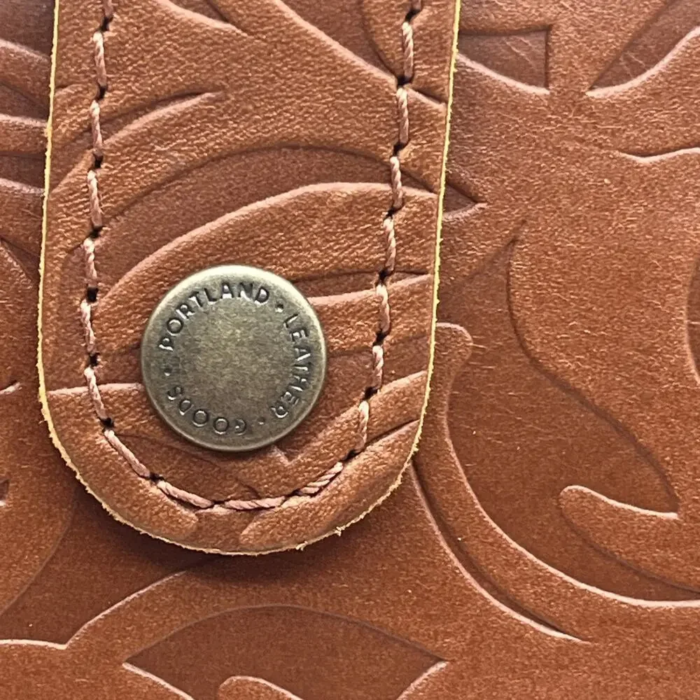 Portland Leather Goods Large Bifold Wallet Rich Brown Floral Tooled Leather NWOT